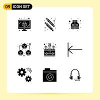 Pictogram Set of 9 Simple Solid Glyphs of money business jacket bag data Editable Vector Design Elements