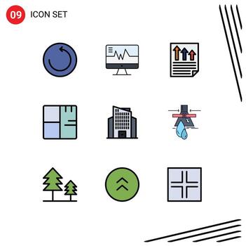 9 paquete de color plano de línea de relleno de interfaz de usuario de signos y símbolos modernos de construcción de datos de mapa edificios arquitectura elementos de diseño vectorial editables vector