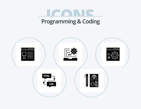 Programming And Coding Glyph Icon Pack 5 Icon Design. develop. app. planning. website. development vector