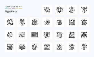 25 Night Party Line icon pack vector