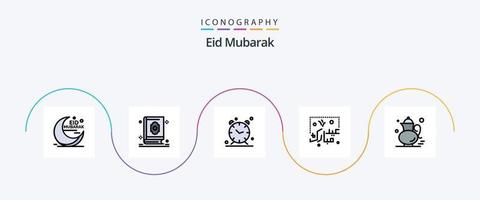 Eid Mubarak Line Filled Flat 5 Icon Pack Including lettering. mubarak. muslim. eid. time vector