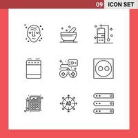 Pictogram Set of 9 Simple Outlines of gamepad controller diving oven gas Editable Vector Design Elements