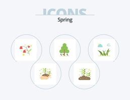 paquete de iconos planos de primavera 5 diseño de iconos. pastos árbol. semilla en crecimiento. primavera. naturaleza vector