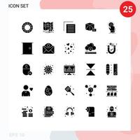 Editable Vector Line Pack of 25 Simple Solid Glyphs of on click user touch play Editable Vector Design Elements