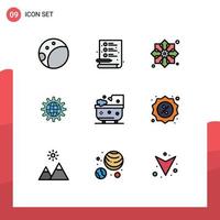 Mobile Interface Filledline Flat Color Set of 9 Pictograms of bath work fabric gear develop Editable Vector Design Elements