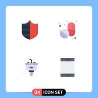 4 Universal Flat Icons Set for Web and Mobile Applications protection kitchen shield tablet device Editable Vector Design Elements