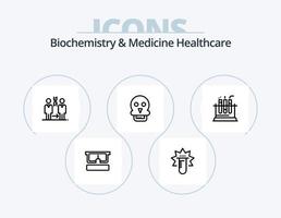Biochemistry And Medicine Healthcare Line Icon Pack 5 Icon Design. tube. elements. dna. table. health vector