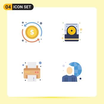 4 iconos planos universales signos símbolos de flecha imprimir dinero disco usuario elementos de diseño vectorial editables vector