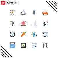 16 User Interface Flat Color Pack of modern Signs and Symbols of microscope transportation web school down Editable Pack of Creative Vector Design Elements