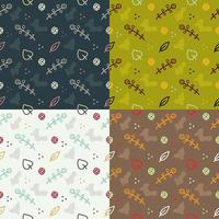 Seamless of Floral Marker Draw Pattern with Four Variation Background vector