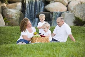 Happy Young Family Enjoy Picnic in Park photo