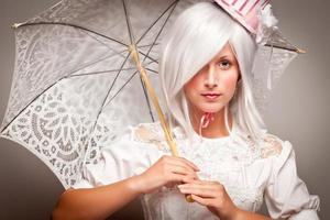 Pretty White Haired Woman with Parasol photo