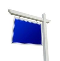 signo de bienes raíces azul en blanco sobre blanco foto
