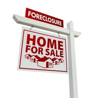 Red Foreclosure Home For Sale Real Estate Sign on White photo