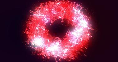 Futuristic abstract red exploding ring circle glowing radiant magical energy on black background. Abstract background photo