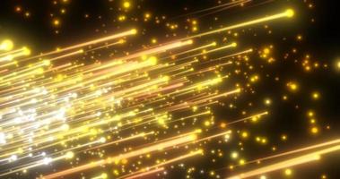Abstract yellow flying diagonal luminous lines meteorites of energy and light from magical energy dots particles on a black background. Abstract background photo