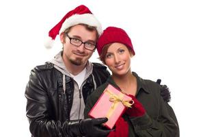 Warm Attractive Young Couple with Holiday Gift photo