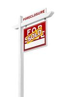 Right Facing Foreclosure Sold For Sale Real Estate Sign Isolated on White. photo