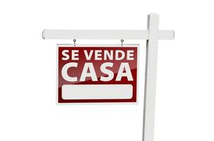 signo español se vende casa real estate en blanco foto