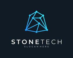 roca estructura de piedra conexión de cristal tecnología de malla línea de red digital icono vector logotipo diseño