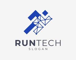 Run Jogging Runner Sprint Athlete Speed Mesh Connection Technology Digital Modern Vector Logo Design