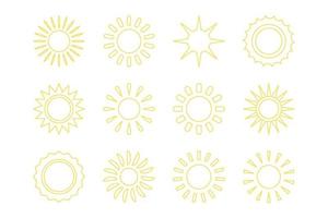 set of yellow sun vector line illustration