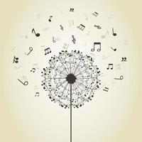 Musical notes around a flower a dandelion vector