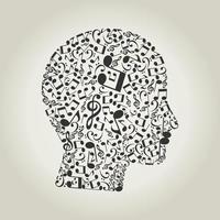 Musical notes round a head of the person. A vector illustration