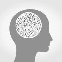 Musical notes round a head of the person. A vector illustration