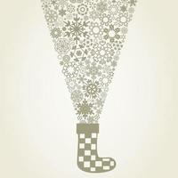 From a Christmas sock snowflakes fly. A vector illustration