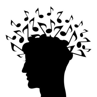 Musical notes from a head of the man. A vector illustration