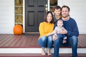 Young Mixed Race Chinese and Caucasian Family Portrait photo