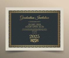 Luxury dark graduation invitation template with ornament border vector