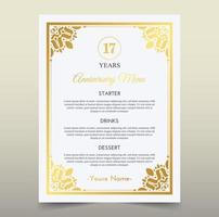 17th anniversary menu design template vector