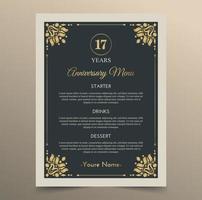 17th anniversary menu design template vector