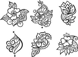 diseño de adornos florales de mandala. ornamento dibujado a mano. diseño mehndi, blanco y negro, página para colorear para adultos vector