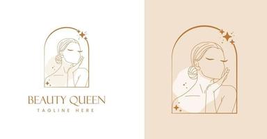 plantilla de elementos de marca de logotipo de cabeza de mujer de belleza femenina de estilo lineal minimalista, ilustración de rostro femenino para estampados de spa de moda de belleza, joyería, cosmética orgánica vector libre