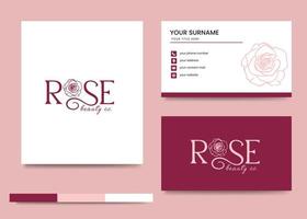 vector libre de plantilla de diseño de logotipo de flor de rosa decorativa de guión de estilo de trazador de líneas dibujado a mano con tarjeta de visita designogo