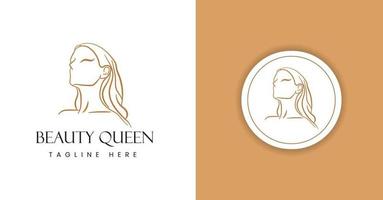 plantilla de elementos de marca de logotipo de cabeza de mujer de belleza femenina de estilo lineal minimalista, ilustración de rostro femenino para estampados de spa de moda de belleza, joyería, cosmética orgánica vector libre