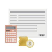 Stack of large yellow coins, calculator, payment, flat vector, isolate on white, finances, rents vector