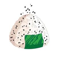 Vector illustration of Onigiri. Japanese fast food made of rice with stuffing, molded in the form of a triangle in nori seaweed.