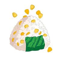 ilustración vectorial de onigiri. comida rápida japonesa hecha de arroz con relleno, moldeado en forma de triángulo en alga nori. vector