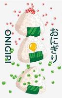 ilustración vectorial de onigiri. comida rápida japonesa hecha de arroz con relleno, moldeado en forma de triángulo en alga nori. vector