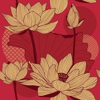 Seamless pattern with natural ornament. Asian lotus flower on a golden background vector