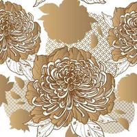 Vector seamless pattern of peony flowers and Asian ornament