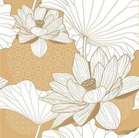 Seamless pattern with natural ornament. Asian lotus flower on a golden background vector