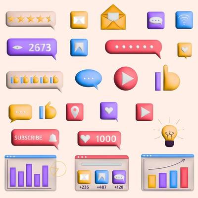 3d review SMM concept. Digital marketing campaign, announcement and promotion web banner. Vector render illustration