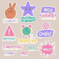 Job and great job groovy stickers pack. Set of reward stickers for teachers and kids. Hand drawn vector illustration.