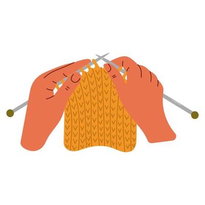 Woman hands are knitting with knitting needles. Knitting process. Wool yarns, hook, knitting needles. Hobby time, handmade things