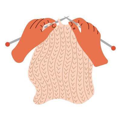 Woman hands are knitting with knitting needles. Knitting process. Wool yarns, hook, knitting needles. Hobby time, handmade things